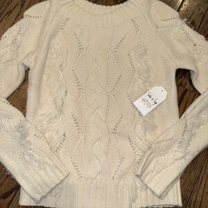 Sadie And Sage Women's Ivory All Around Sweater Small‎ NWT Cable Knit Fringe